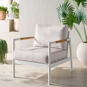 Safavieh CHRYSSA Modern Aluminum & Teak Patio Chair - White & Beige, Durable Comfort for Outdoor Living Spaces CPT4007A