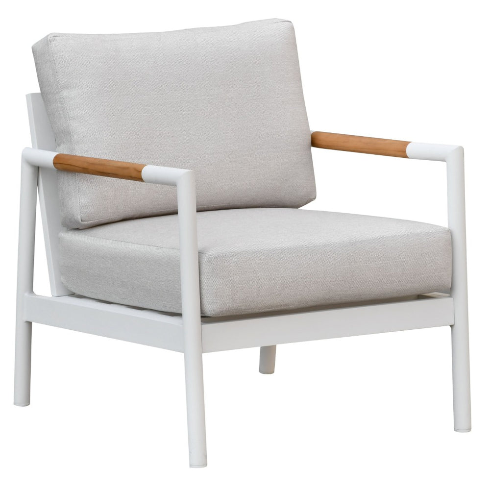 Safavieh CHRYSSA Modern Aluminum & Teak Patio Chair - White & Beige, Durable Comfort for Outdoor Living Spaces CPT4007A