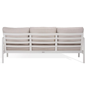 Safavieh CHRYSSA Aluminum and Teak Patio Sofa - Stylish Outdoor Seating in White and Beige for Elegance CPT4008A