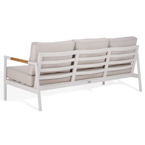 Safavieh CHRYSSA Aluminum and Teak Patio Sofa - Stylish Outdoor Seating in White and Beige for Elegance CPT4008A