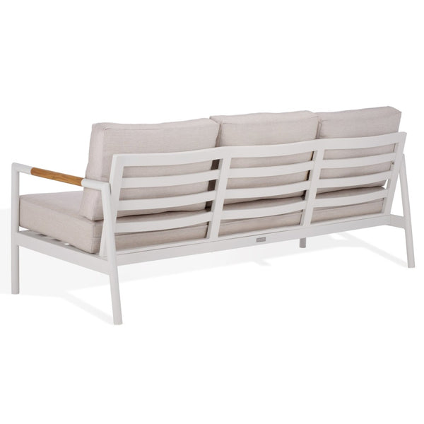 Safavieh CHRYSSA Aluminum and Teak Patio Sofa - Stylish Outdoor Seating in White and Beige for Elegance CPT4008A