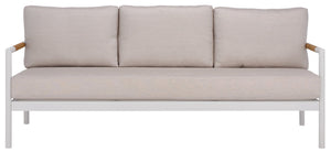 Safavieh CHRYSSA Aluminum and Teak Patio Sofa - Stylish Outdoor Seating in White and Beige for Elegance CPT4008A
