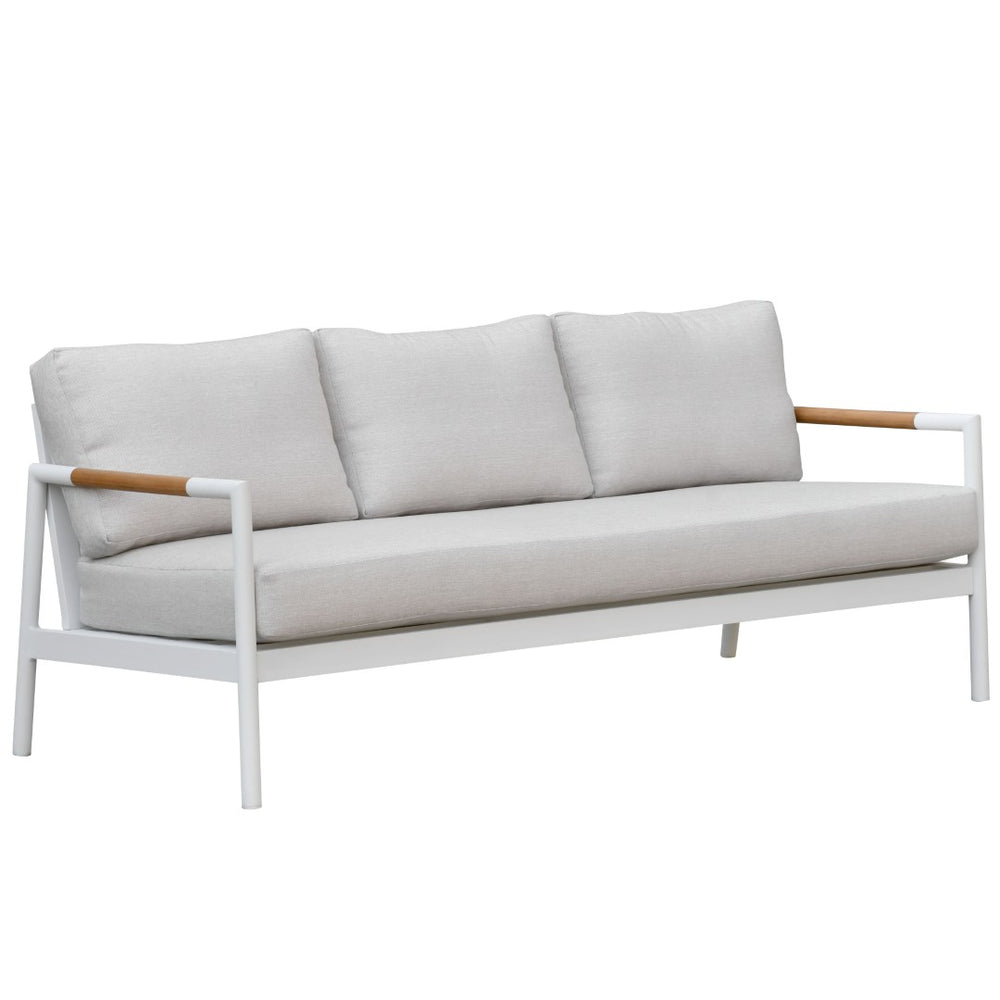 Safavieh CHRYSSA Aluminum and Teak Patio Sofa - Stylish Outdoor Seating in White and Beige for Elegance CPT4008A