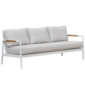 Safavieh Chryssa Aluminum And Teak Patio Sofa - Elegant White & Beige Design For Ultimate Outdoor Comfort White ,Beige 80% Metal,1% Wood,7% Fabric,12% Foam Cpt4008a