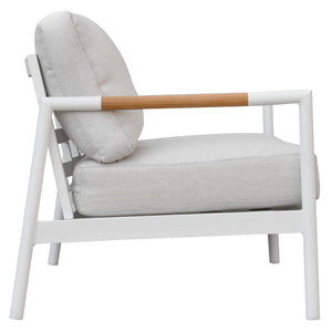 Safavieh Chryssa Aluminum And Teak Patio Sofa - Elegant White & Beige Design For Ultimate Outdoor Comfort White ,Beige 80% Metal,1% Wood,7% Fabric,12% Foam Cpt4008a