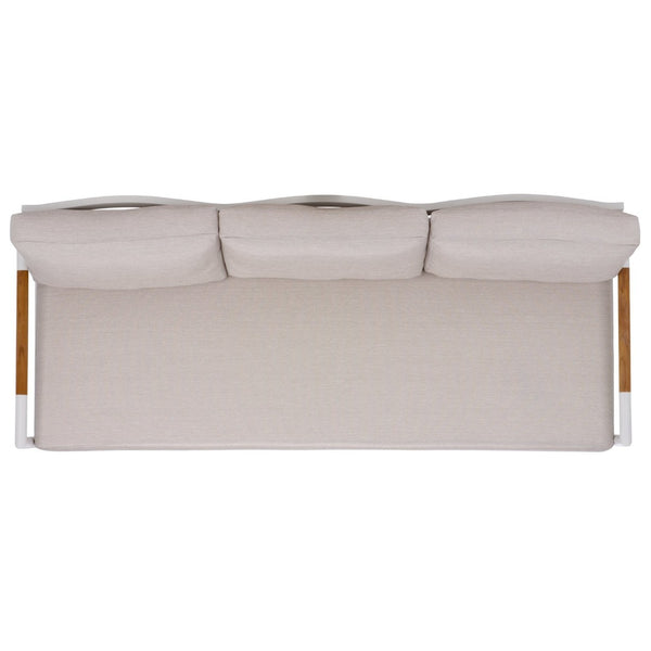 Safavieh CHRYSSA Aluminum and Teak Patio Sofa - Stylish Outdoor Seating in White and Beige for Elegance CPT4008A