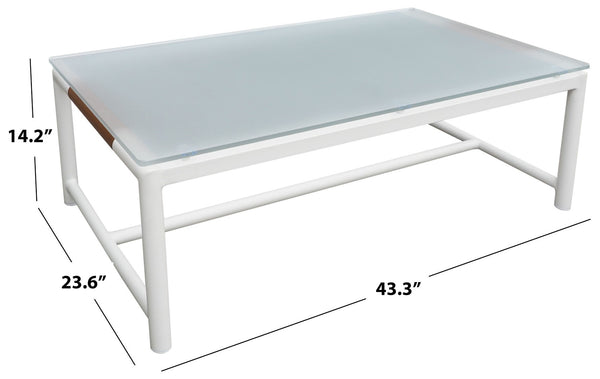 Safavieh Chryssa Aluminum And Teak Patio Coffee Table - Elegant White Design For Outdoor Sophistication White 90% Metal,9% Tempered Glass,1% Wood Cpt4009a
