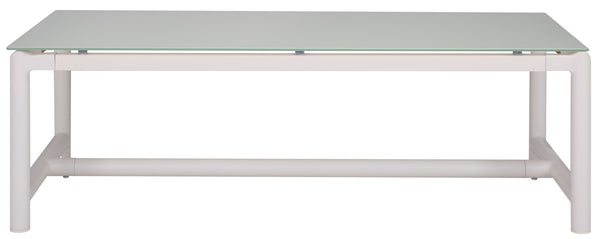 Safavieh CHRYSSA Aluminum and Teak Patio Coffee Table - Elegant White Design for Outdoor Living Spaces CPT4009A