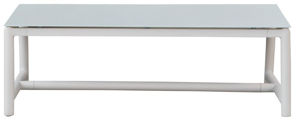 Safavieh Chryssa Aluminum And Teak Patio Coffee Table - Elegant White Design For Outdoor Sophistication White 90% Metal,9% Tempered Glass,1% Wood Cpt4009a