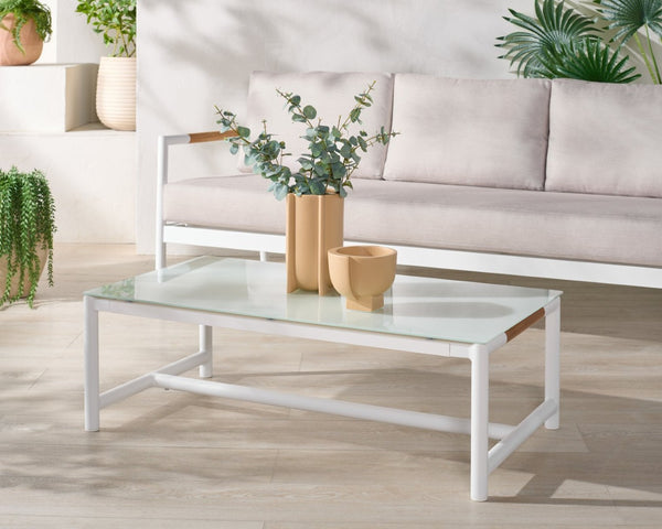 Safavieh CHRYSSA Aluminum and Teak Patio Coffee Table - Elegant White Design for Outdoor Living Spaces CPT4009A