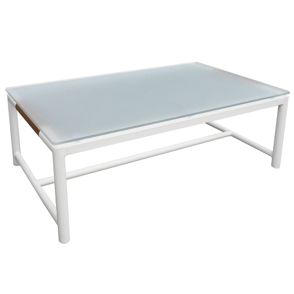 Safavieh CHRYSSA Aluminum and Teak Patio Coffee Table - Elegant White Design for Outdoor Living Spaces CPT4009A