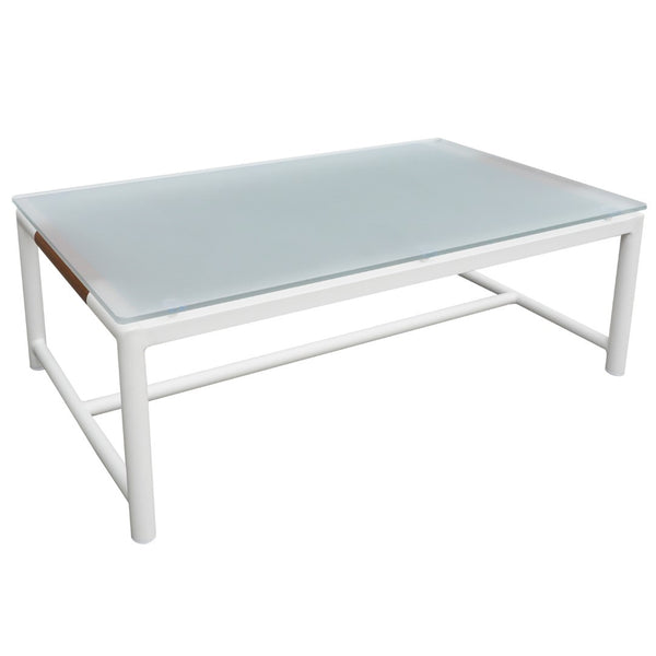 Safavieh Chryssa Aluminum And Teak Patio Coffee Table - Elegant White Design For Outdoor Sophistication White 90% Metal,9% Tempered Glass,1% Wood Cpt4009a