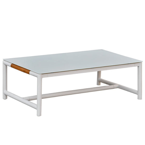 Safavieh Chryssa Aluminum And Teak Patio Coffee Table - Elegant White Design For Outdoor Sophistication White 90% Metal,9% Tempered Glass,1% Wood Cpt4009a