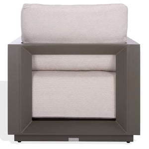 Safavieh DONALDO Outdoor Lounge Chair - Dark Grey Aluminum Frame with Plush Beige Cushions for Relaxation CPT4010A