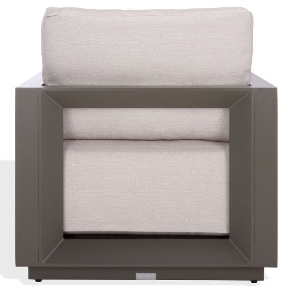 Safavieh DONALDO Outdoor Lounge Chair - Dark Grey Aluminum Frame with Plush Beige Cushions for Relaxation CPT4010A