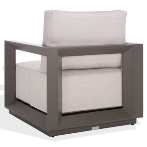 Safavieh DONALDO Outdoor Lounge Chair - Dark Grey Aluminum Frame with Plush Beige Cushions for Relaxation CPT4010A