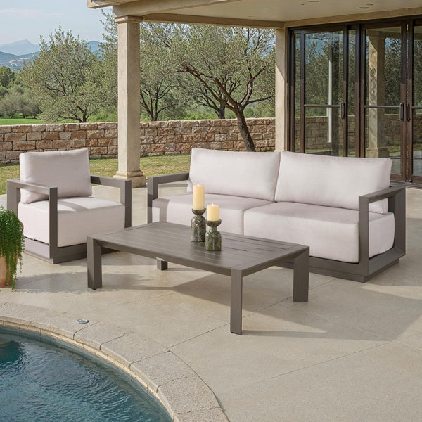 Safavieh DONALDO Outdoor Lounge Chair - Dark Grey Aluminum Frame with Plush Beige Cushions for Relaxation CPT4010A