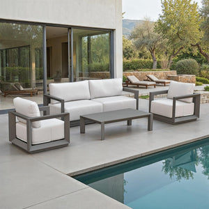 Safavieh DONALDO Outdoor Lounge Chair - Dark Grey Aluminum Frame with Plush Beige Cushions for Relaxation CPT4010A