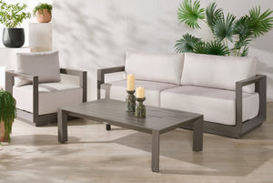 Safavieh DONALDO Outdoor Lounge Chair - Dark Grey Aluminum Frame with Plush Beige Cushions for Relaxation CPT4010A