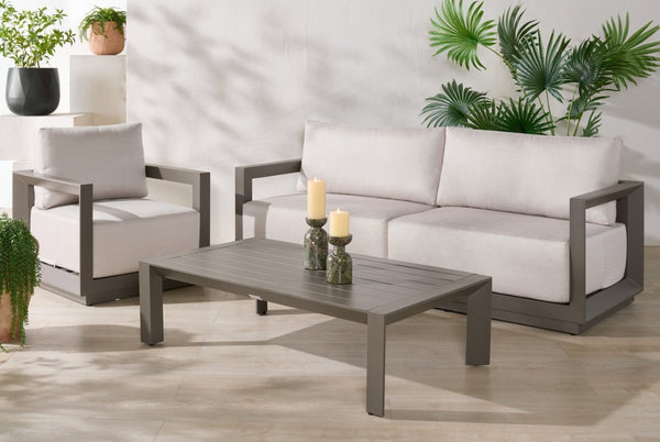 Safavieh DONALDO Outdoor Lounge Chair - Dark Grey Aluminum Frame with Plush Beige Cushions for Relaxation CPT4010A