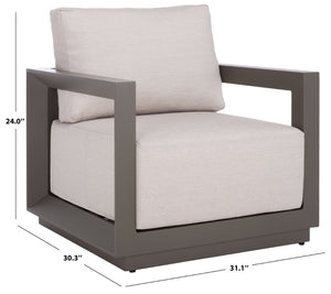 Safavieh DONALDO Outdoor Lounge Chair - Dark Grey Aluminum Frame with Plush Beige Cushions for Relaxation CPT4010A