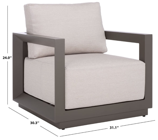 Safavieh DONALDO Outdoor Lounge Chair - Dark Grey Aluminum Frame with Plush Beige Cushions for Relaxation CPT4010A