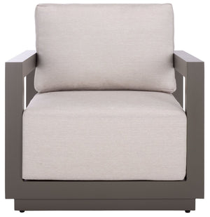 Safavieh DONALDO Outdoor Lounge Chair - Dark Grey Aluminum Frame with Plush Beige Cushions for Relaxation CPT4010A