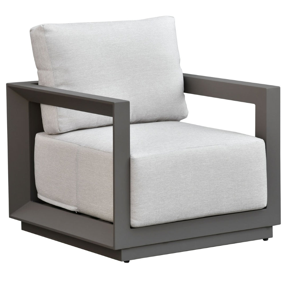 Safavieh DONALDO Outdoor Lounge Chair - Dark Grey Aluminum Frame with Plush Beige Cushions for Relaxation CPT4010A