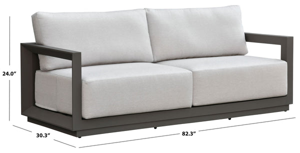 Safavieh Donaldo Aluminum Outdoor Sofa - Stylish Dark Grey Frame With Plush Beige Cushions For Comfort Dark Grey ,Beige 90% Metal,3% Fabric,7% Foam Cpt4011a