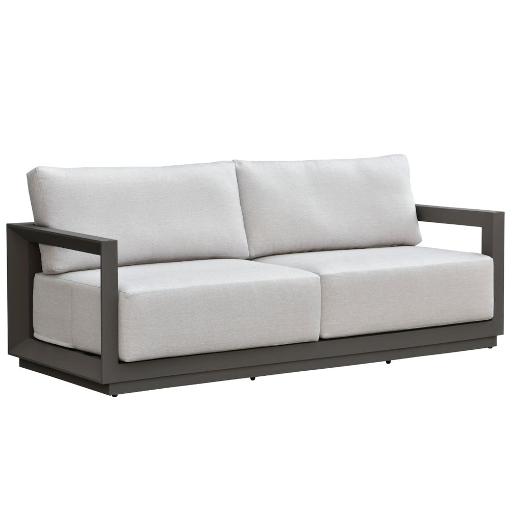 Safavieh DONALDO Aluminum Outdoor Sofa - Stylish Dark Grey Frame with Plush Beige Cushions for Comfort CPT4011A
