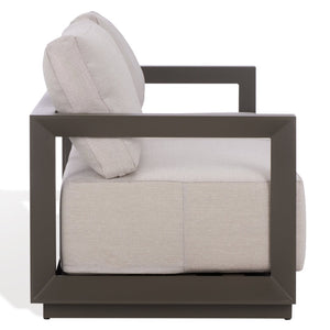 Safavieh DONALDO Aluminum Outdoor Sofa - Stylish Dark Grey Frame with Plush Beige Cushions for Comfort CPT4011A
