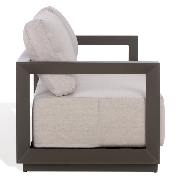 Safavieh DONALDO Aluminum Outdoor Sofa - Stylish Dark Grey Frame with Plush Beige Cushions for Comfort CPT4011A