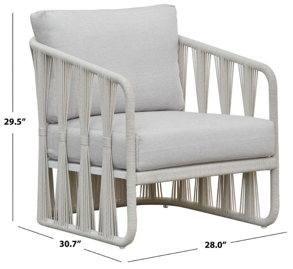 Safavieh Franklyn Stylish Rope And Aluminum Patio Chair For Comfortable Outdoor Relaxation And Elegance White ,Beige 80% Metal,3% Fabric,7% Foam,10% Rope Cpt4014a