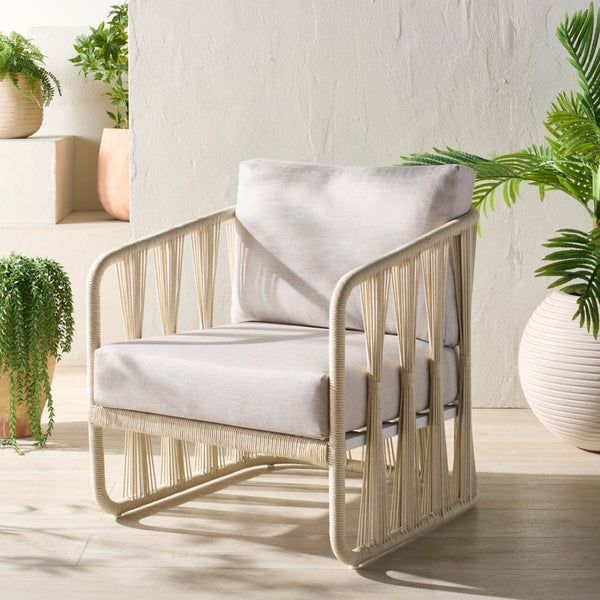 Safavieh FRANKLYN Rope and Aluminum Patio Chair - Modern Outdoor Seating with Plush Comfort and Style White / Beige CPT4014A