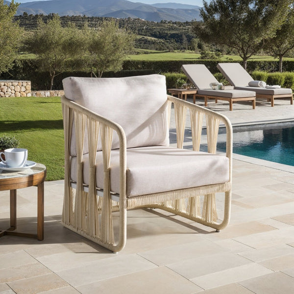 Safavieh FRANKLYN Rope and Aluminum Patio Chair - Modern Outdoor Seating with Plush Comfort and Style White / Beige CPT4014A