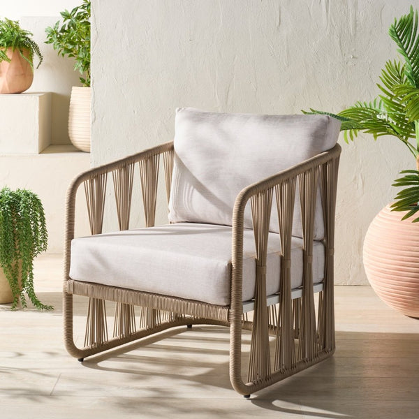 Safavieh FRANKLYN Rope and Aluminum Patio Chair - Modern Outdoor Seating with Plush Comfort and Style Tan / Beige CPT4014B