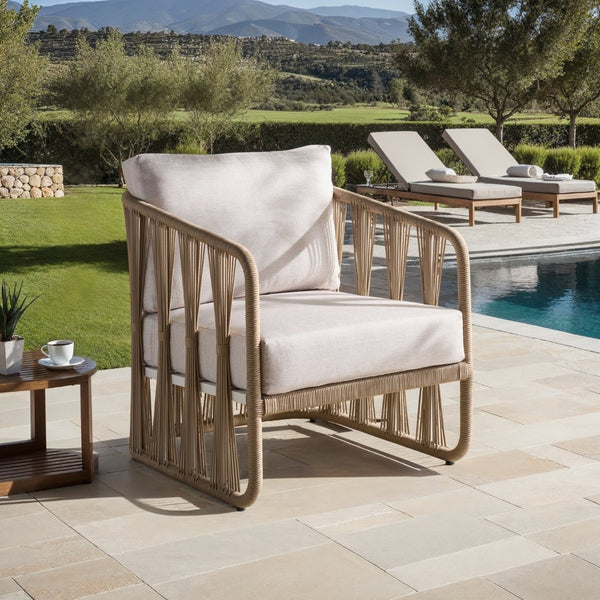 Safavieh FRANKLYN Rope and Aluminum Patio Chair - Modern Outdoor Seating with Plush Comfort and Style Tan / Beige CPT4014B