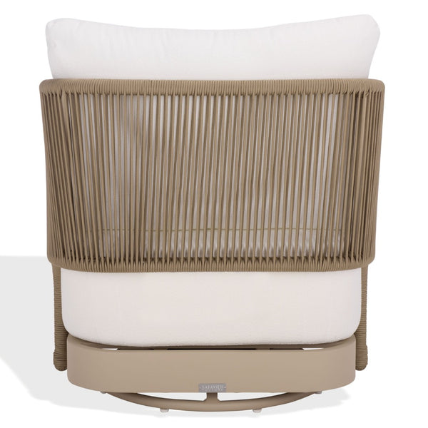 Safavieh ADELANDRA Swivel Outdoor Chair - Stylish Light Grey & White with Cozy Cushions for Patios & Gardens CPT4015A