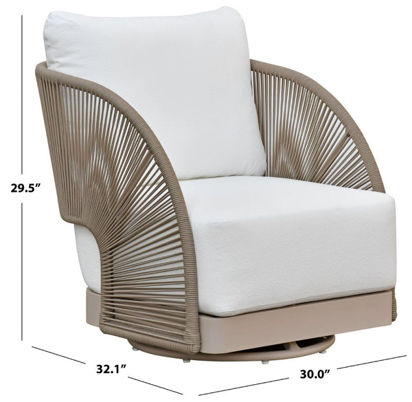 Safavieh Adelandra Swivel Outdoor Chair - Light Grey & White, Stylish Comfort For Your Patio Or Garden Retreat Light Grey ,White 80% Metal,3% Fabric,7% Foam,10% Rope Cpt4015a