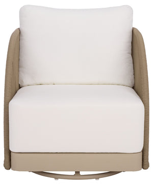 Safavieh ADELANDRA Swivel Outdoor Chair - Stylish Light Grey & White with Cozy Cushions for Patios & Gardens CPT4015A