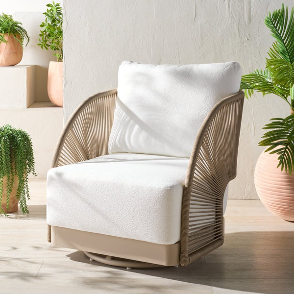 Safavieh ADELANDRA Swivel Outdoor Chair - Stylish Light Grey & White with Cozy Cushions for Patios & Gardens CPT4015A