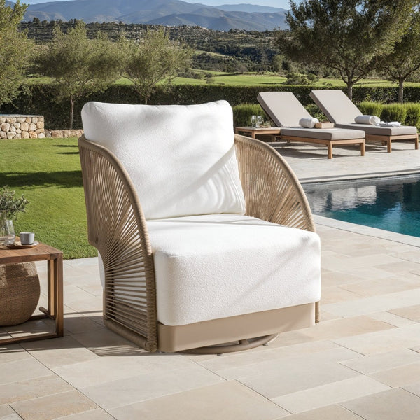 Safavieh ADELANDRA Swivel Outdoor Chair - Stylish Light Grey & White with Cozy Cushions for Patios & Gardens CPT4015A