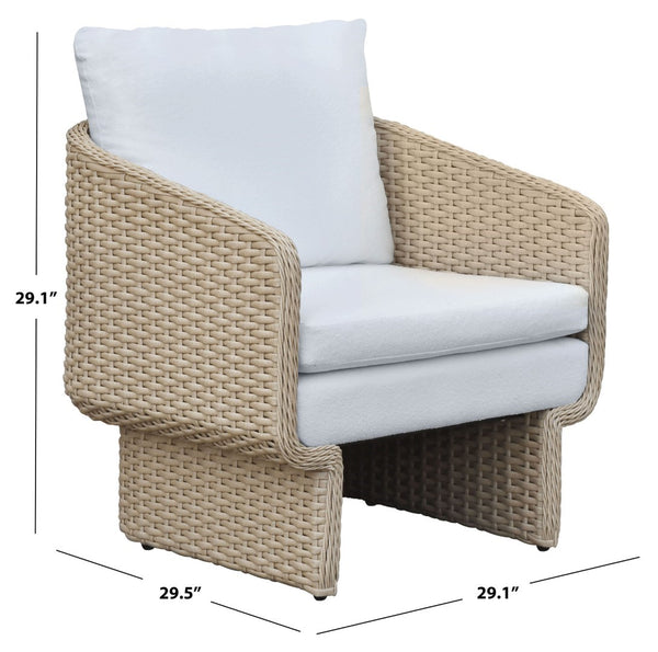 Safavieh Giuseppe Rattan Weaving Outdoor Chair - Stylish Natural & White Design For Ultimate Comfort Outdoors Natural ,White 80% Metal,3% Fabric,7% Foam,10% Pe Rattan Cpt4016a