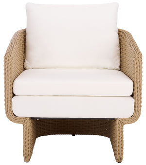 Safavieh GIUSEPPE Rattan Weaving Outdoor Chair – Stylish Natural & White Metal Frame for Comfort & Durability CPT4016A