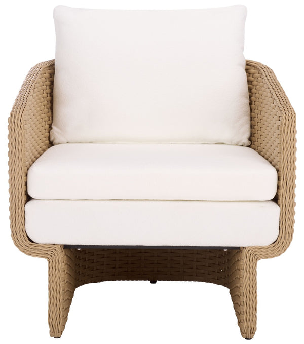 Safavieh GIUSEPPE Rattan Weaving Outdoor Chair – Stylish Natural & White Metal Frame for Comfort & Durability CPT4016A