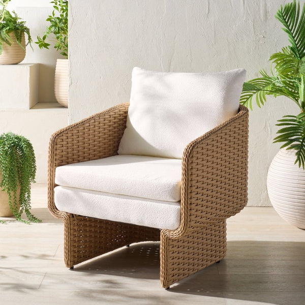 Safavieh GIUSEPPE Rattan Weaving Outdoor Chair – Stylish Natural & White Metal Frame for Comfort & Durability CPT4016A