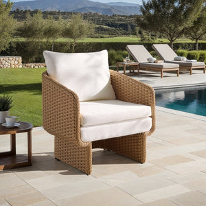 Safavieh GIUSEPPE Rattan Weaving Outdoor Chair – Stylish Natural & White Metal Frame for Comfort & Durability CPT4016A