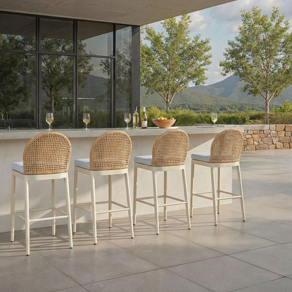 Rosalind Patio Counter Stool With Cushioned Upholstery, Durable Metal Frame & Pe Rattan Weave Finish