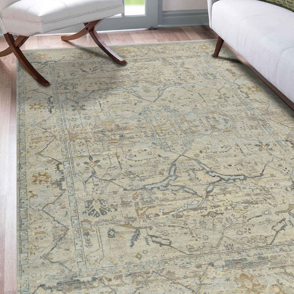 AMER Rugs Craft  CRA-2 Hand-Knotted Handmade Raw Handspun New Zealand Wool Transitional Bordered Rug Camel 10' x 14'