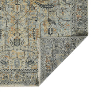AMER Rugs Craft  CRA-5 Hand-Knotted Handmade Raw Handspun New Zealand Wool Transitional Bordered Rug Blue 10' x 14'